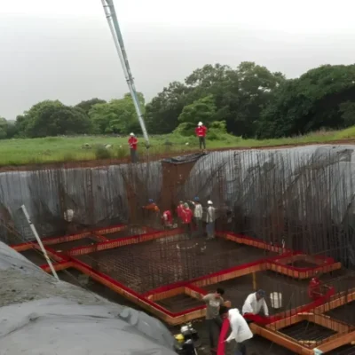 Foundation construction for treatment plant with concrete waterstop in Costa Rica